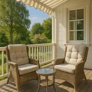 Sandö fåtöljset med bord - Naturfärgad konstrotting