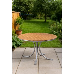 Möllan bord runt Ø110 cm - Teak / Galvaniserat stål