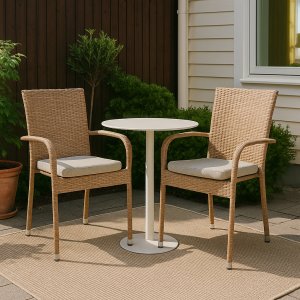 Majken stapelbar utestol med dyna - Naturfärgad konstrotting med beige sittdyna