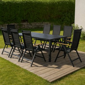 Utematgrupp – Las Vegas & Svea | Svart Aluminium | 8 positionsstolar