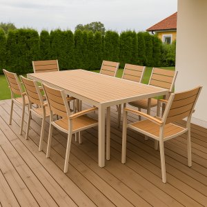 Utematgrupp - Las Vegas | Beige & aluminium | 8 karmstolar