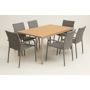 Utematgrupp – Las Vegas & Ida | Beige & grå | 6 stycken stapelbara stolar