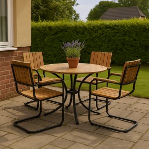 Matgrupp Holmsund bord 100Ø cm med 4st stolar - Svart/acasia