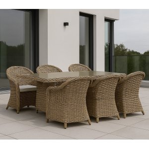 Utegrupp: 6 stolar och bord 200 x 100 cm rotting - Hampton/Mercury