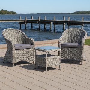 Balkongset  2 stolar och bord 48 x 48 cm grå/rotting - Tor/Mercury