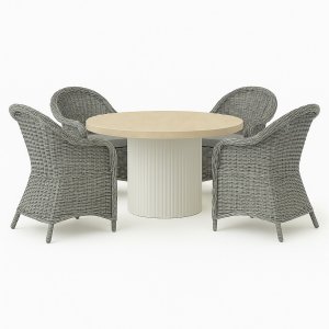 Merca matgrupp: Runt bord + 4 st grå Mercury fåtöljer grå konstrotting