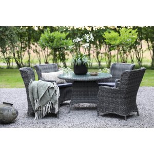 Jacksonville utematgrupp med fyra fåtöljer i grå konstrotting