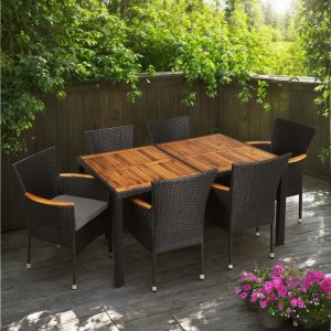 Rotting utefåtölj - Svart/akacia