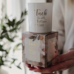 Ljuslykta Tack för allt (vit) - Majas lyktor/ Barncancerfonden