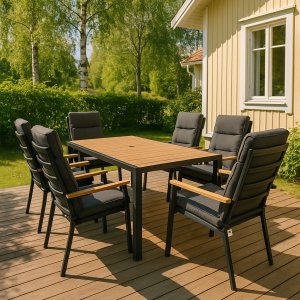 Utematgrupp - Öland | 160 cm Grå/brun + Textilimpregnering för utemöbler