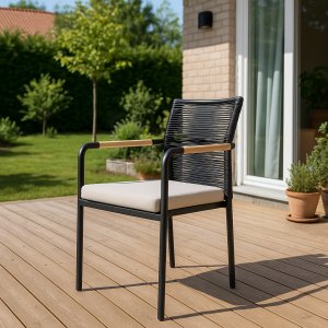 Utestol stapelbar i rep - Svart/Teak + Textilimpregnering för utemöbler