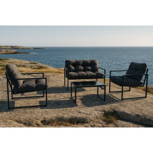 Utegrupp bord, fåtöljer och soffa - Svart/grå + Textilimpregnering för utemöbler