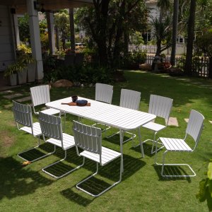 Holmsund matgrupp bord 180x80 cm med 8 st stolar - vit + Textilimpregnering för utemöbler