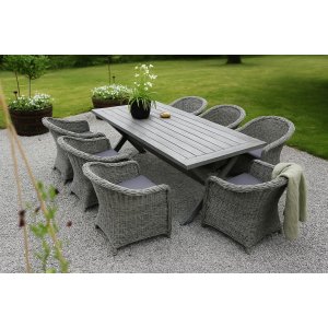 Utemöbelgrupp med bord 220x100 cm inklusive 6 fåtöljer + Rengöringsspray för utemöbler