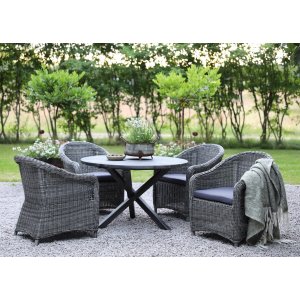 Matgrupp Mercury: Scottsdale runt bord i Shabby Chic grå inklusive 4 st Mercury light fåtöljer grå konstrotting + Rengöringsspray för utemöbler