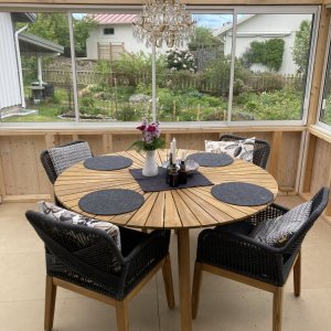 Matgrupp utemöbler 6 sittplatser akaciaträ GSP-stål antracit