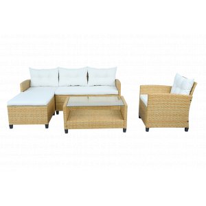 Utesoffgrupp med divan & fåtölj | Loungeset i konstrotting | Beige