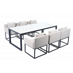 Matgrupp 6 stolar + bord 215 cm + Grå/Svart utematgrupp